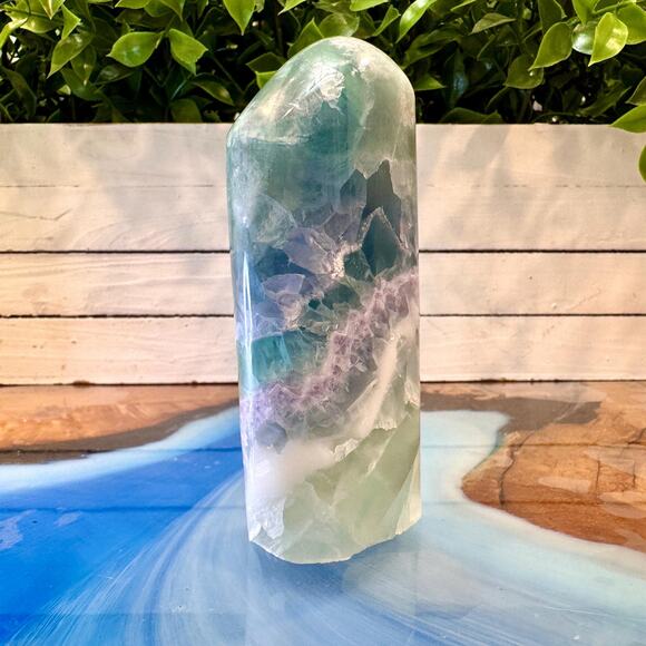 Rainbow Fluorite Feather Tower Polished Crystal 410g 108mm - Picture 2 of 3